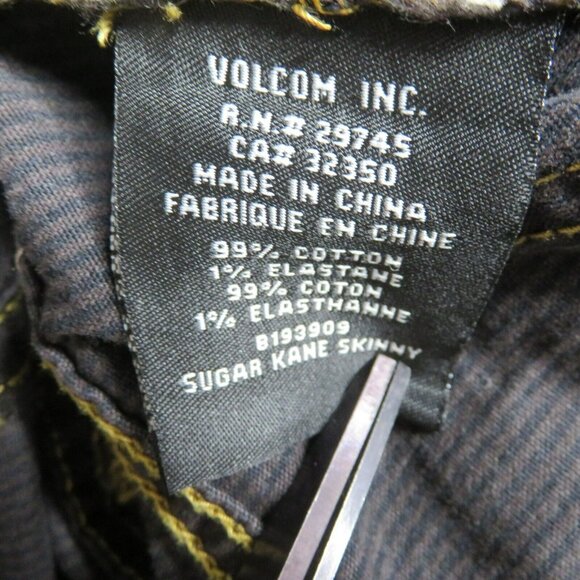 Volcom Skinny Jeans Black Brown Pinstripe Size 9 Straight Leg Logo - Picture 12 of 14